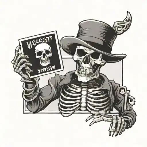 A Skeleton Holding A Mugshot Board Like He Is Being Arrested That Says Just One More