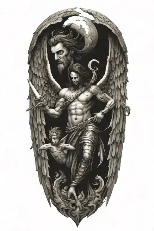 Pisces And Scorpio Zodiac Signs With A Guardian Angel Watching