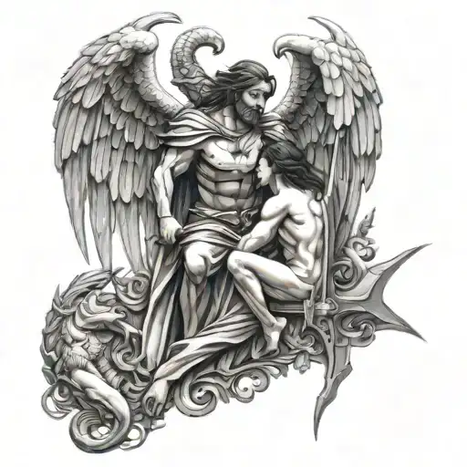 Pisces And Scorpio Zodiac Signs With A Guardian Angel Watching