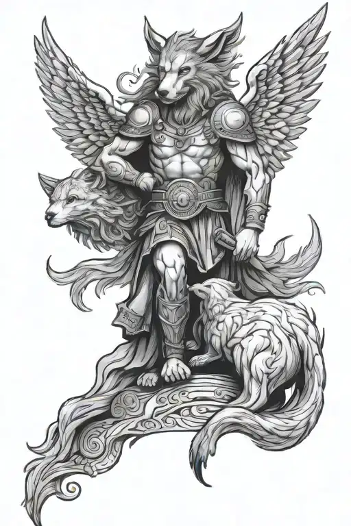 Saint Micheal Wolf Looking Forward Coiled