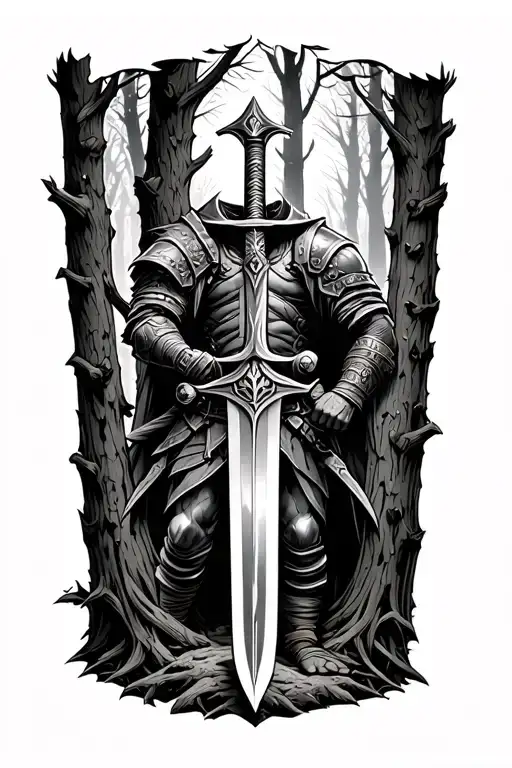 Angle Warrior With A Sword In The Woods