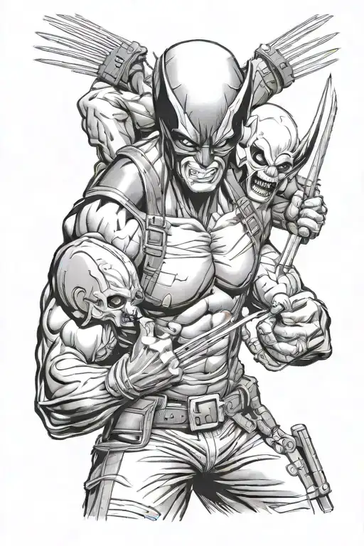 Wolverine Tattoo Featuring Deadpool Joker And Itachi Uchicha