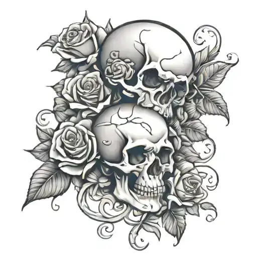 Skull Roses And Scroll
