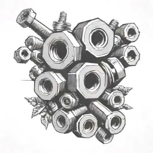 2 Nuts And 2 Bolts Laying In A Line Very Simple Outline
