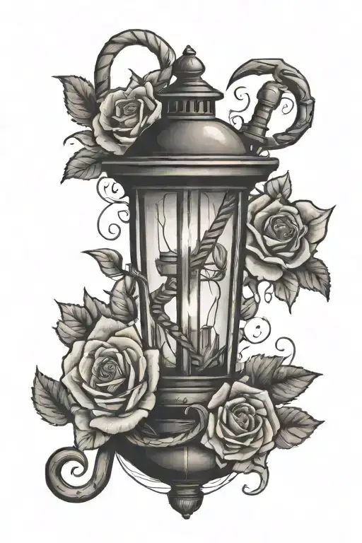 Anchor With Roses On Top And Lantern Shining Light