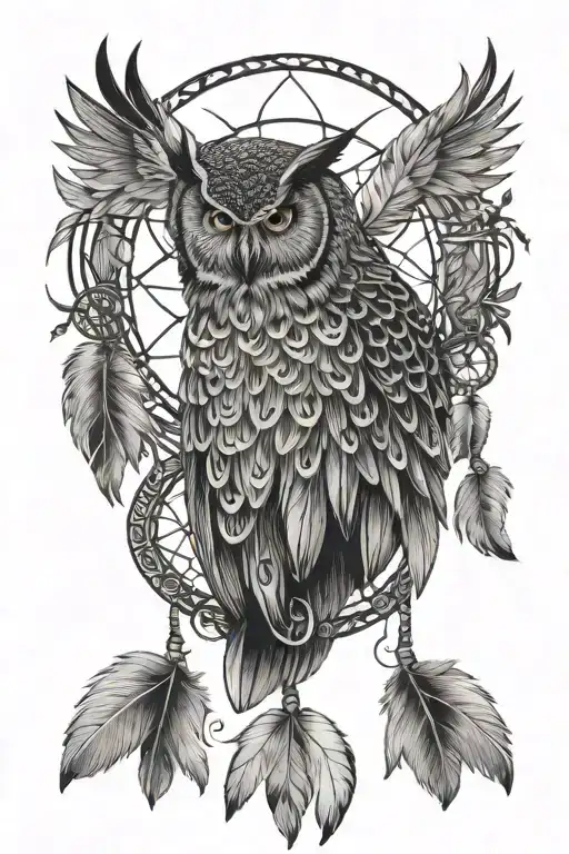 Tribal Dream Catcher With Great Horned Owl