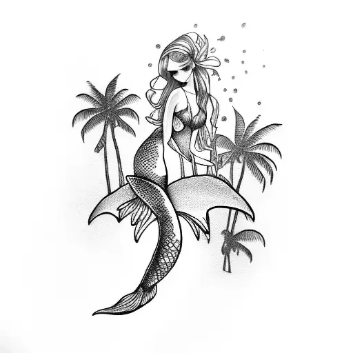 Mermaid And Palm Trees
