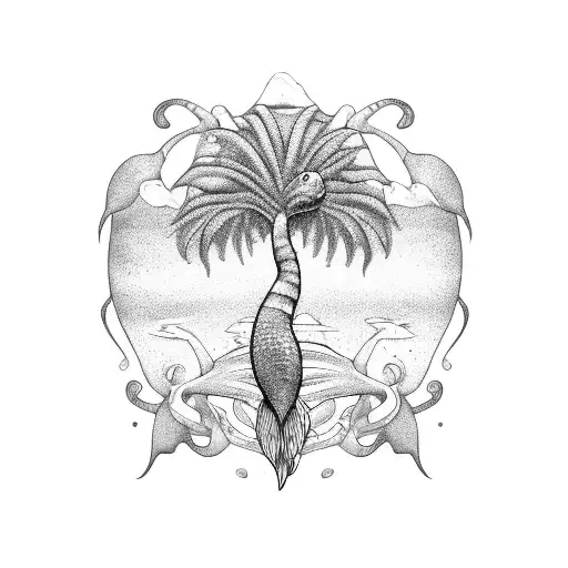 Mermaid Palm Tree Rock Turtle