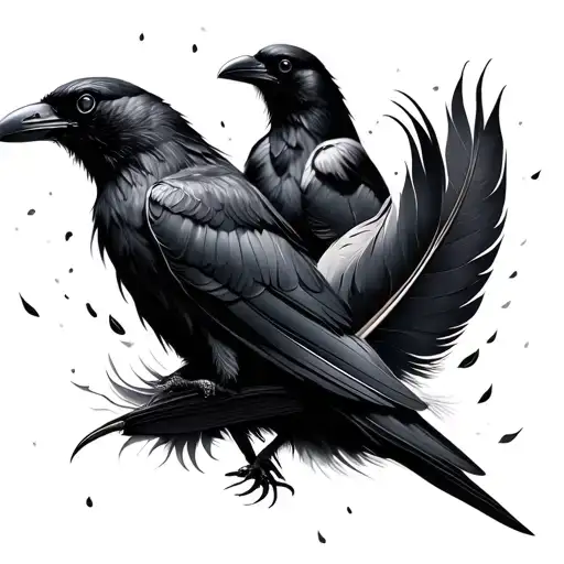 4 Crow Feathers Falling