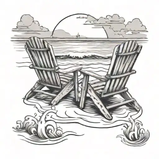 Beach Scene With 2 Chairs Wave