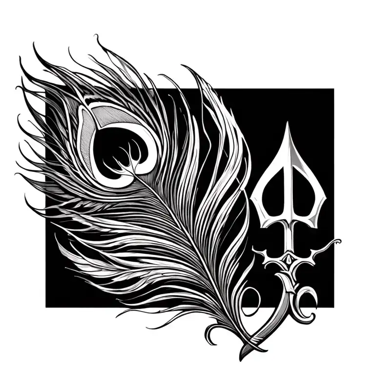 Peacock Feather And Trident Intertwined
