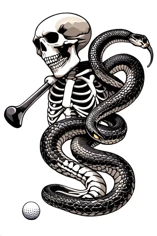 Skeleton And Viper Snake Golfing Skeleton