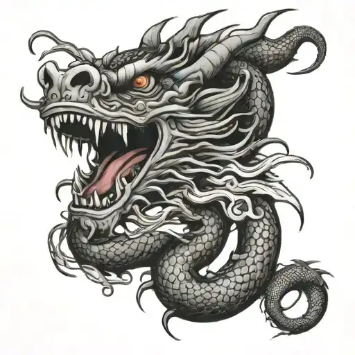 Chinese Dragon Biting A Spider