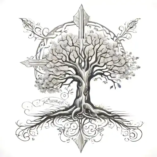 Family Tree With Cross In The Center Symbolizing