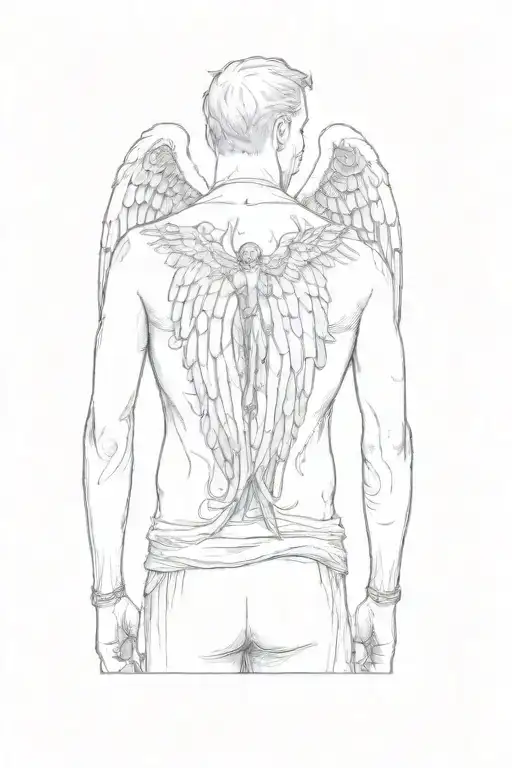 A Man With An Angel Tattoo On His Back