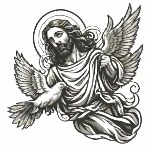 Jesus And Doves Flying