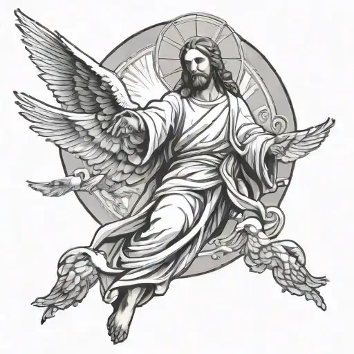 Jesus And Doves Flying Towards