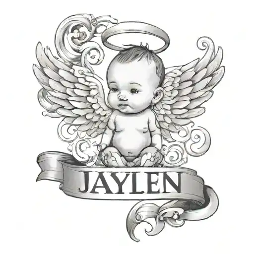 Baby With Wings Name Jaylen Under And A Heart