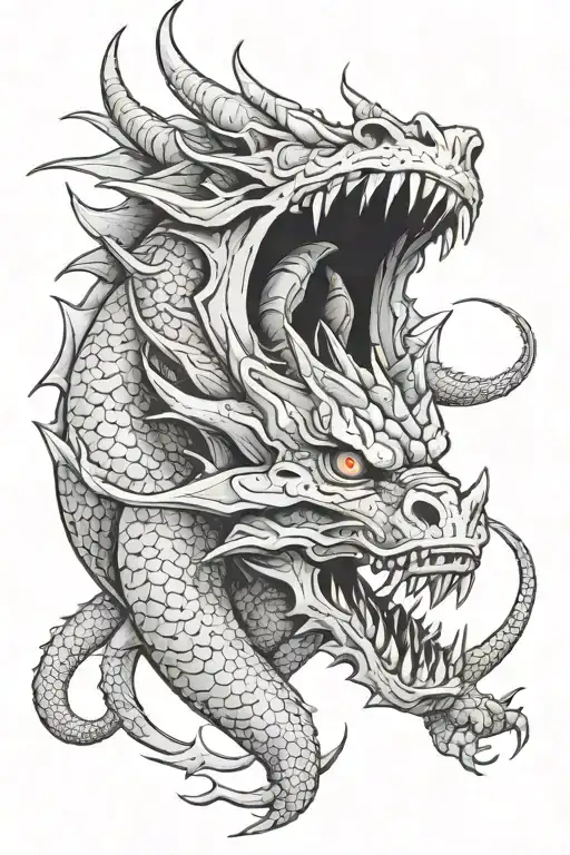 Dragon On Its Back With A Human Head In Its Mouth