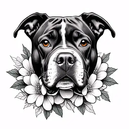 Pitbull Face Made Entirely Of Flowers