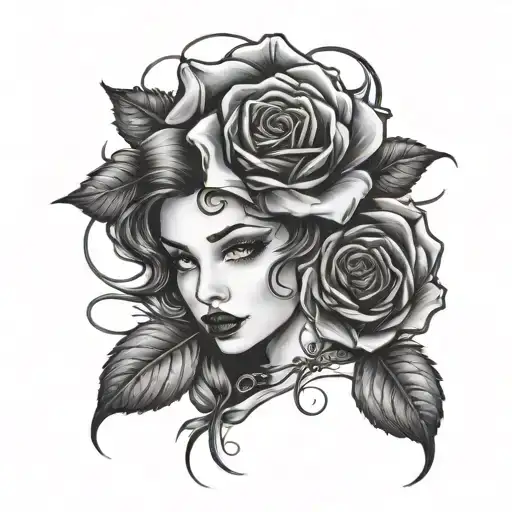 Gothic Rose Intertwined With A Pin Up Girl Portrait