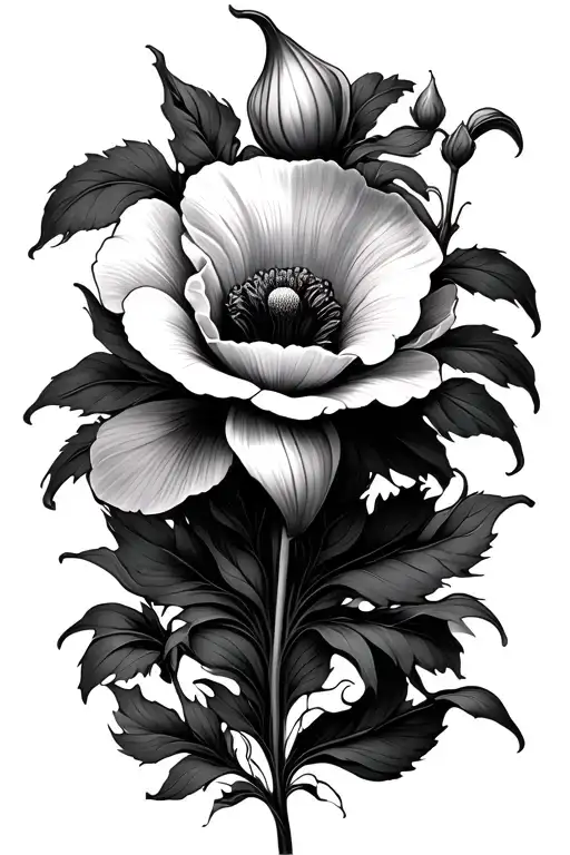 Poppy Flower And Calla Lilly On Vine Intertwined