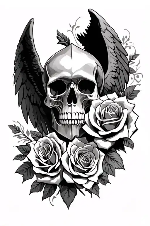 Knight Angel Roses Skull Surrounded