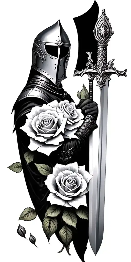 Knight Holding A Sword With Roses
