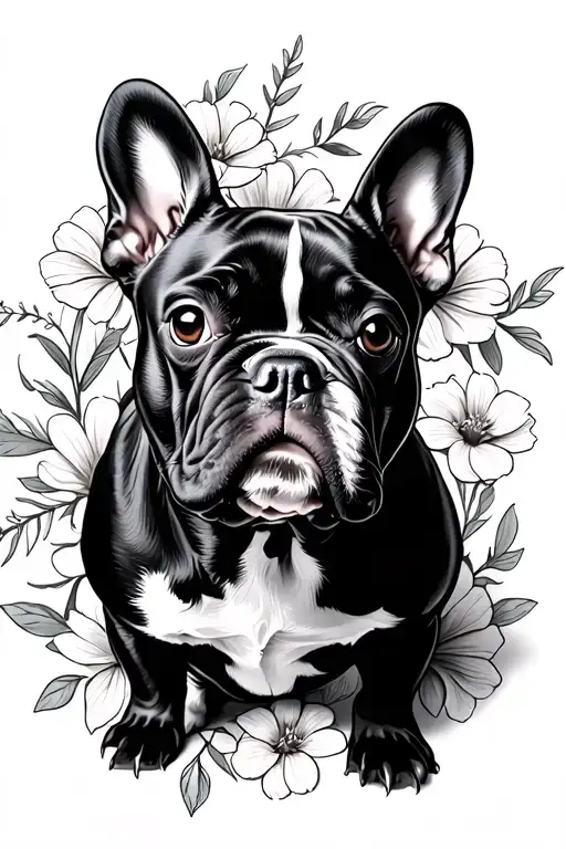 French Bulldog With Flowers In The Background