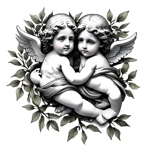 Olive Branch Wrapping Around Forarm With Two Cherub