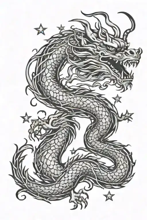 Chinese Dragon And Stars