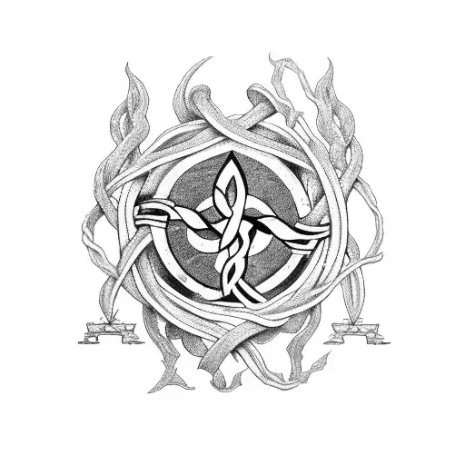 Design A Black-grey Tattoo Featuring Symbols From Black Clover Anime Intertwined With Gym Equipment