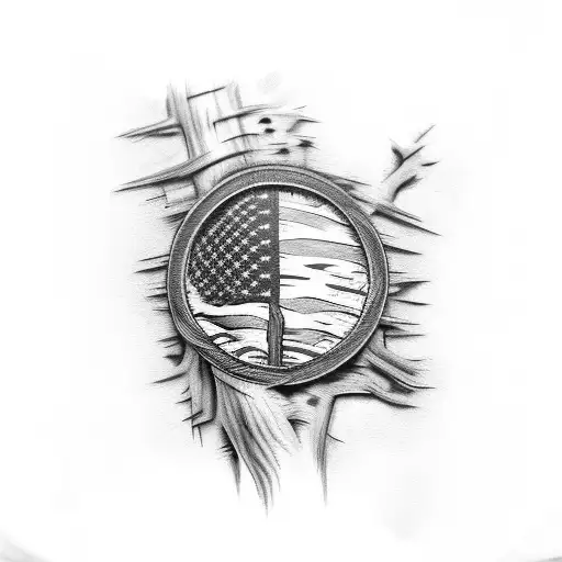 Tattered American Flag With Woods And Tiger In It