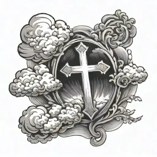 Clouds Around Bible Verse And Cross On Top