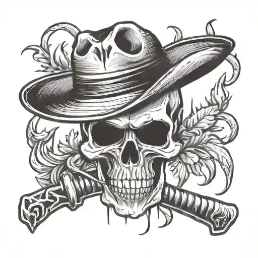 Skull Machete Straw Hat And Crook