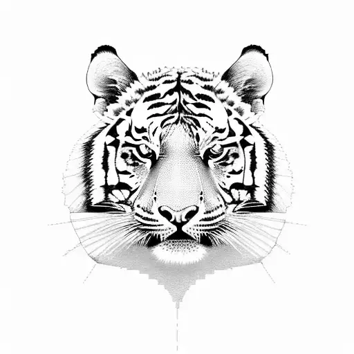 A Sketch Style Tattoo Of A Tiger In A Pixelated Video Game Environment