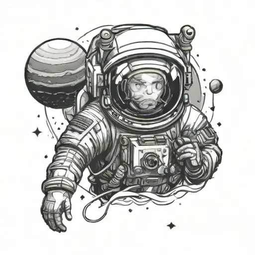 Astronaut Looking At Planets And Stars