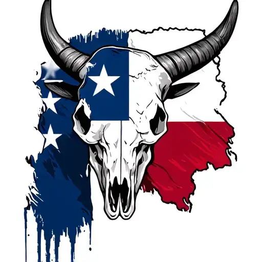 Texas Long Horn Bull Skull With Flag Morphing
