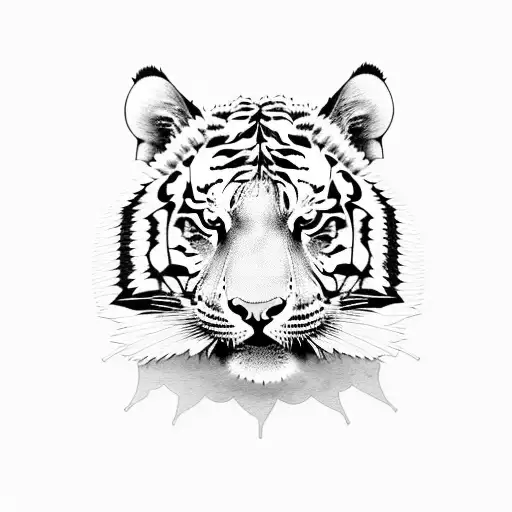 A Sketch Style Tattoo Of A Tiger In A Pixelated Video Game Environment