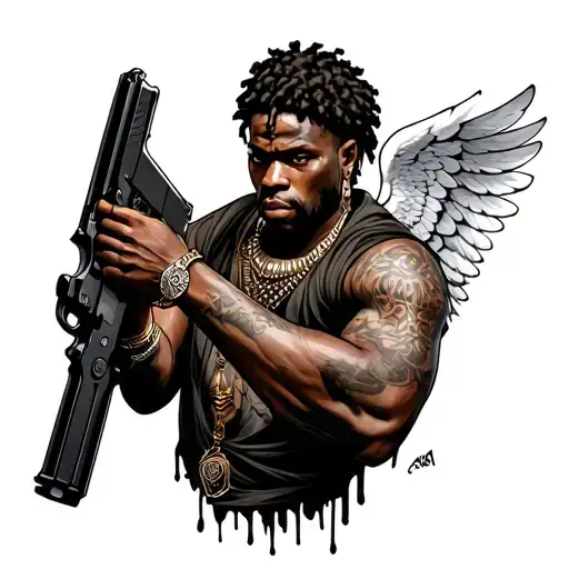 Male African Angel Holding A Gun