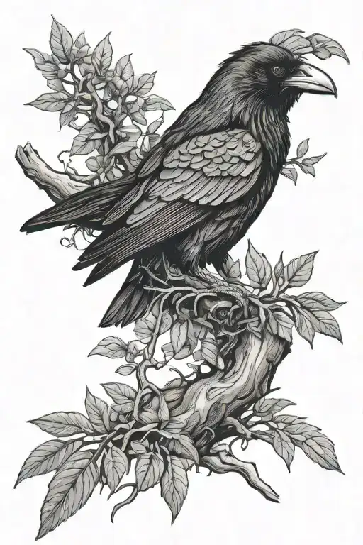 Raven On A Branch Growing