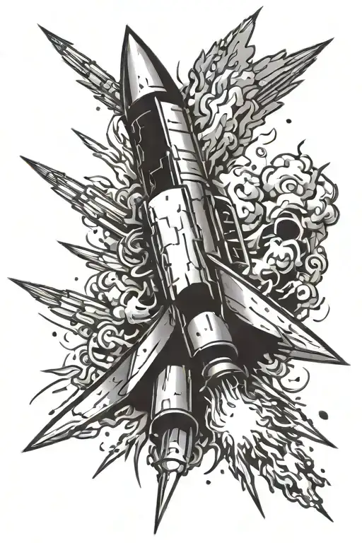Thin Missile With Fire And Breaking Parts Forming