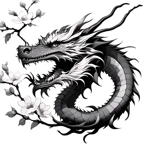 Dragon With Cherry Blossom