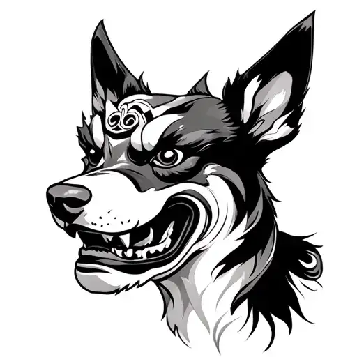 Japanese Oni Mask And Dog