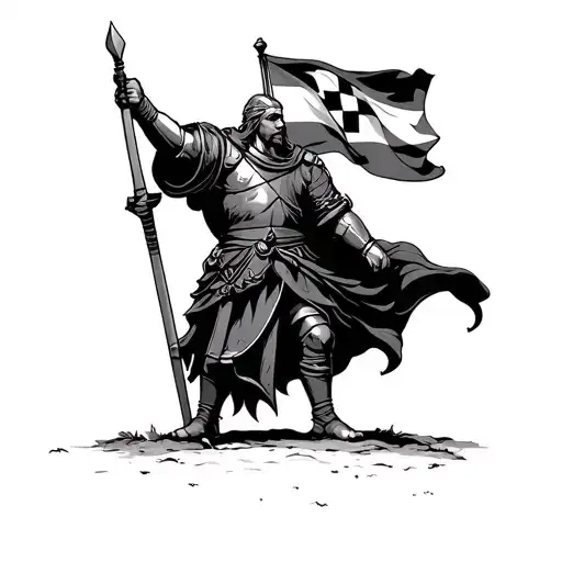 Croatian Warrior With Flag Waving