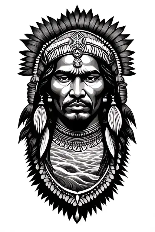 Amerindian Tattoo Representing Sea And Land With Wisdom And Leadership