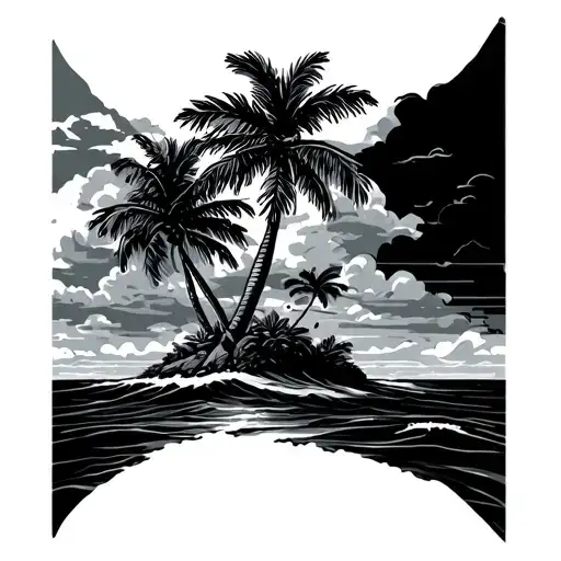 Island With Palm Tree And Says Made In The Bahamas Arm Sleeve Tatto With Clouds Shaded In