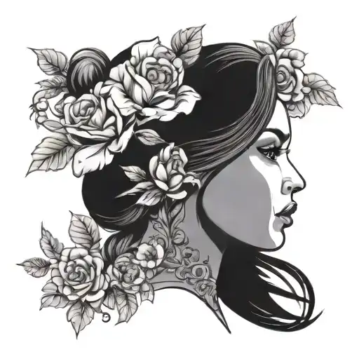 Female Floral Lady Head Profile