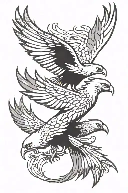 2 Big Pheonix With 2 Baby Pheonix Flying