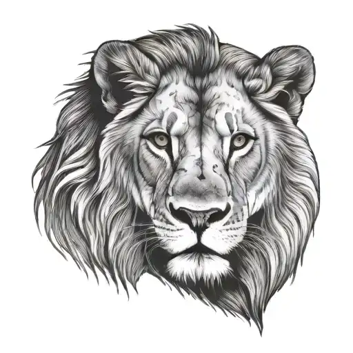 Male Lion Face Standing Over Its Cub